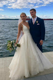 V Neckline A-line Backless Ivory A Line Beach Wedding Dress HZ0509