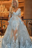 V-Neck Long Sleeve Prom Dress with Lace Appliques Light Blue Evening Gown HZ0509