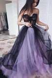 Arrival Sweetheart Long Tulle Sleeveless Lilac Black Prom Dress with Appliques HZ0509