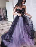 Arrival Sweetheart Long Tulle Sleeveless Lilac Black Prom Dress with Appliques HZ0509