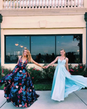 Charming A-line Spaghetti Straps Embroidery Long Prom Dress Evening Dress HZ0509