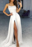White Spaghetti Strap A Line Prom Dress Sexy Long Split Evening Dresses HZ0509