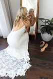 Boho Backless Lace Mermaid Long Wedding Dress HZ0509