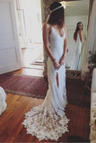 Boho Backless Lace Mermaid Long Wedding Dress HZ0509