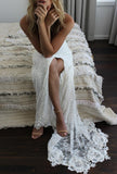 Boho Backless Lace Mermaid Long Wedding Dress HZ0509