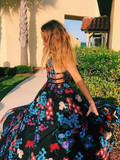 Charming A-line Spaghetti Straps Embroidery Long Prom Dress Evening Dress HZ0509