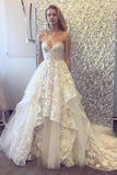A-Line Sleeveless Sweetheart Tulle Lace Wedding Dress HZ0509