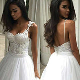 Backless Spaghetti Straps Wedding Dress with Lace Top HZ0509