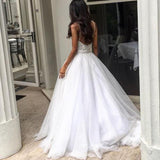 Backless Spaghetti Straps Wedding Dress with Lace Top HZ0509