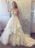 A-Line Sleeveless Sweetheart Tulle Lace Wedding Dress HZ0509