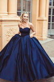Ball Gown Sweetheart Sleeveless Dark Blue Long Prom Dresses HZ0509