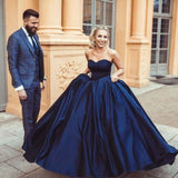 Ball Gown Sweetheart Sleeveless Dark Blue Long Prom Dresses HZ0509