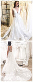 A-Line Deep V-Neck Backless Long Wedding Dress with Appliques HZ0509