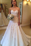 Sweetheart Sweep Train A Line Long Wedding Dress with Lace Appliques HZ0509