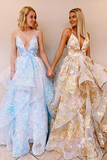Chic A-line Spaghetti Straps Lace Appliques Long Prom Dress Evening Dress HZ0509