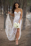 Sweetheart Asymmetry Lace Long Casual Wedding Dress with Slit HZ0509