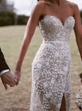 Sweetheart Asymmetry Lace Long Casual Wedding Dress with Slit HZ0509