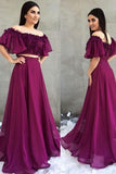 Piece A-Line Off the Shoulder Purple Chiffon Prom Dress with Appliques HZ0509