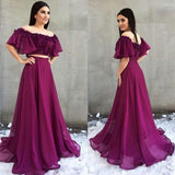 Piece A-Line Off the Shoulder Purple Chiffon Prom Dress with Appliques HZ0509