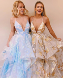 Chic A-line Spaghetti Straps Lace Appliques Long Prom Dress Evening Dress HZ0509
