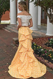 2 Pieces Off The Shoulder Yellow Long Mermaid Prom Dresses HZ0509