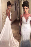Spaghetti Straps Mermaid Long Lace Backless Wedding Dresses with Court Train HZ0509