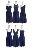 Cheap Short Navy Blue Chiffon Sleeveless Bridesmaid Dress HZ0509