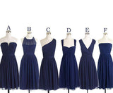 Cheap Short Navy Blue Chiffon Sleeveless Bridesmaid Dress HZ0509