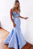 Pieces Mermaid Spaghetti Straps Prom Dress, Lace Up Back Evening Dresses HZ0509