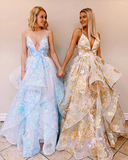 Chic A-line Spaghetti Straps Lace Appliques Long Prom Dress Evening Dress HZ0509