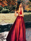 Pieces Scoop Sleeveless Burgundy Split Sexy Long Prom Dresses HZ0509