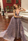 Line Long Lace Appliqued See Through Cheap Prom Dress HZ0509