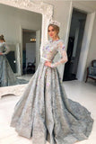 Sleeve Grey Lace A Line Long Evening Prom Dress for Teens HZ0509