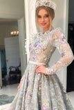 Sleeve Grey Lace A Line Long Evening Prom Dress for Teens HZ0509