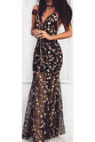 Mermaid Floral Prom Dresses Sexy V Neck Straps Formal Dresses HZ0509