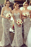 Sweetheart Mermaid Lace Long Bridesmaid Dresses Floor Length HZ0509