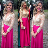 Beautiful A Line Chiffon Lace Long Sleeves Bridesmaid Dresses HZ0509