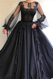 Long A-line Tulle Prom Dress, Long Sleeves Modest Evening Gown HZ0509