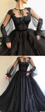 Long A-line Tulle Prom Dress, Long Sleeves Modest Evening Gown HZ0509