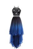Low Halter Sleeveless Beading Chiffon Ombre Prom Dress HZ0509