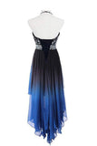 Low Halter Sleeveless Beading Chiffon Ombre Prom Dress HZ0509