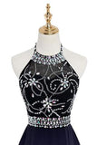 Low Halter Sleeveless Beading Chiffon Ombre Prom Dress HZ0509