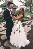 Line V Neck Flower Appliques Prom Dresses, Long Evening Dresses HZ0509
