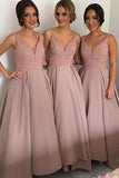 V-neck Pink Beautiful Long Bridesmaid Dress Bridesmaid Gowns HZ0509