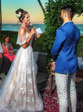 A-Line Sweetheart Floor Length Floral Satin Long Wedding Dress HZ0509
