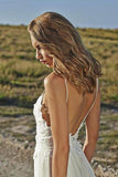 A Line Lace Long Ivory Spaghetti Straps Beach/Coast Wedding Dress HZ0509
