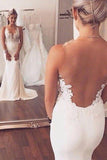 Mermaid Lace Sheer Back Long Ivory Beach/Coast Wedding Dress HZ0509