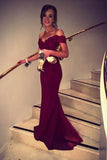 Design Off Shoulder Mermaid Burgundy Long Party Prom Dresses HZ0509