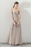 Line Tulle Long Straps Lace Up Back Beaded Prom Dresses,Evening Dress HZ0509