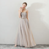 Line Tulle Long Straps Lace Up Back Beaded Prom Dresses,Evening Dress HZ0509